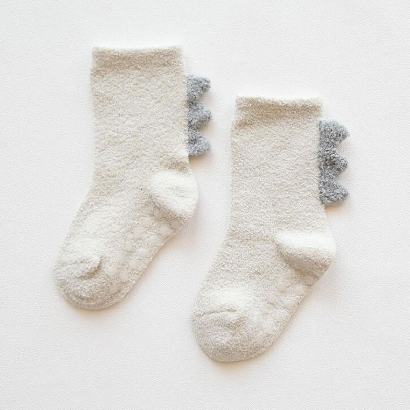 De Kinderen Buis Sokken Van Herfst En Winter Verdikking Coral Fleece Warm Baby Sokken Dinosaurus Accessoires 0 Tot 5 jaar Oud: white / 3 to 5 years old