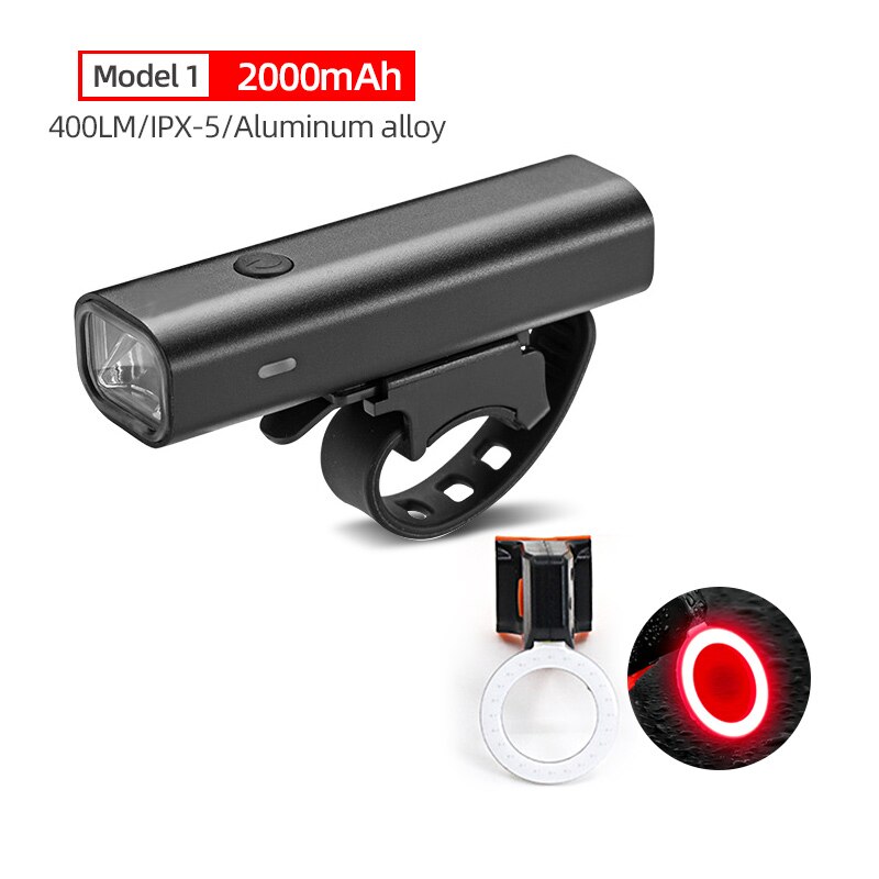 2000 mah lommelygte til cykel usb genopladeligt cykellygte pandelampe til mtb landevejscykling styr forlygte lys 400 lumen: Indstil e