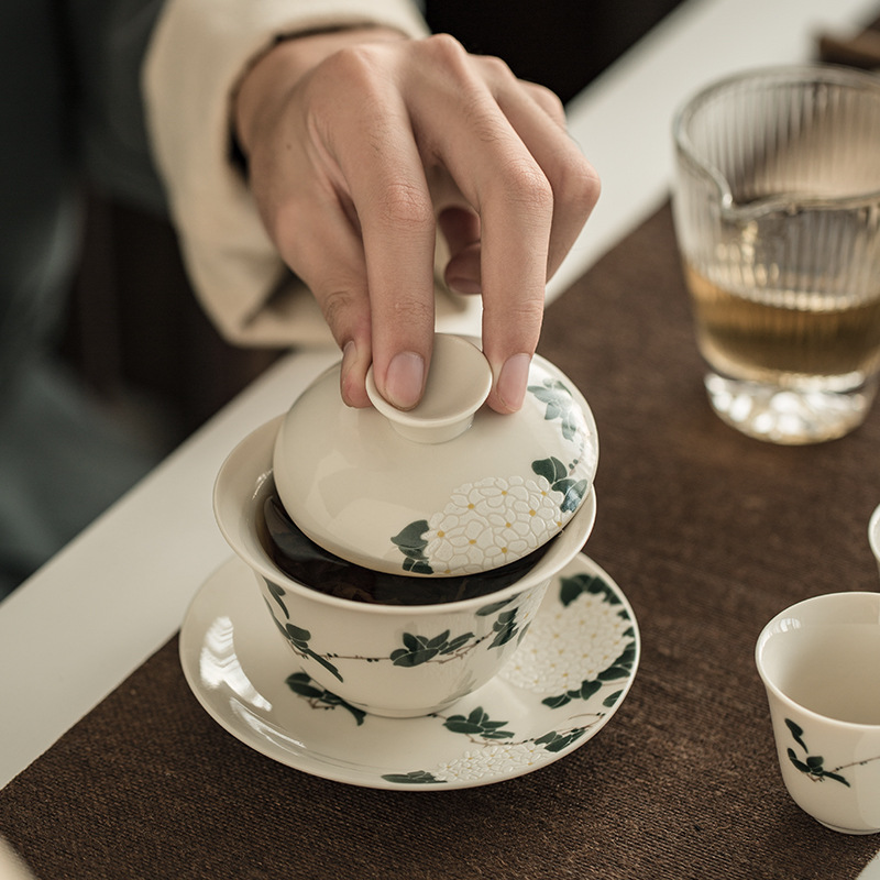 Keramisk växt ask handgjord terrin keramik kung fu teservis skål sopera de ceramica gaiwan krysantemum te för pojkvän