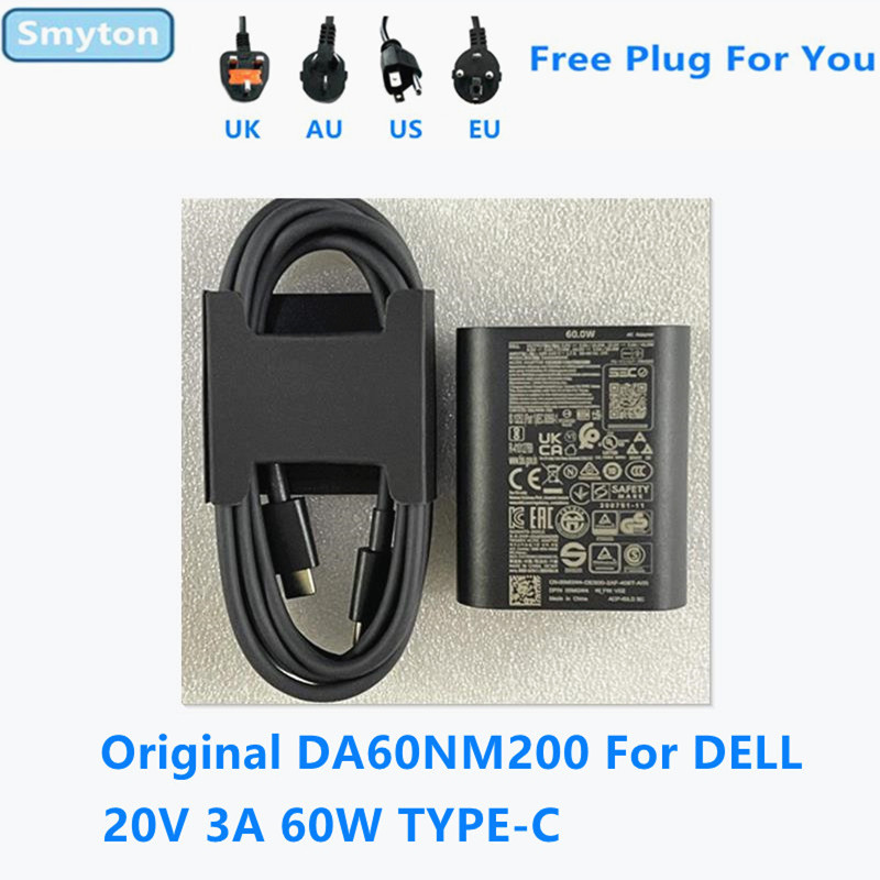 Original AC Adapter Charger For DELL 20V 3A 60W TYPE-C DA60NM200 HA60NM200 XPS 9320 Laptop Power Supply