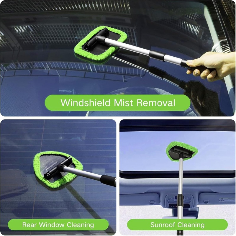 Bilruderbørstesæt mikrofiber forrude rengøringsværktøj auto interiør glasvask visker lang håndtag rengøringsbørste