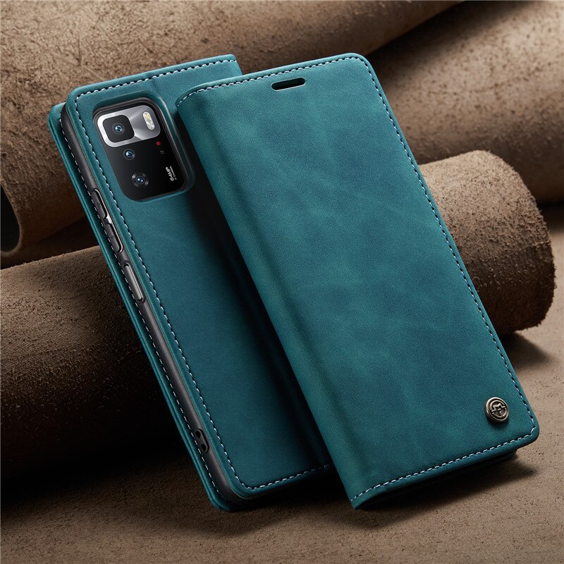 Caseme flip caso carteira para xiaomi poco x3 gt x3gt capa funda em xiomi pocox3gt pocox3 gt couro flip slots de cartão macio saco caso: Azul