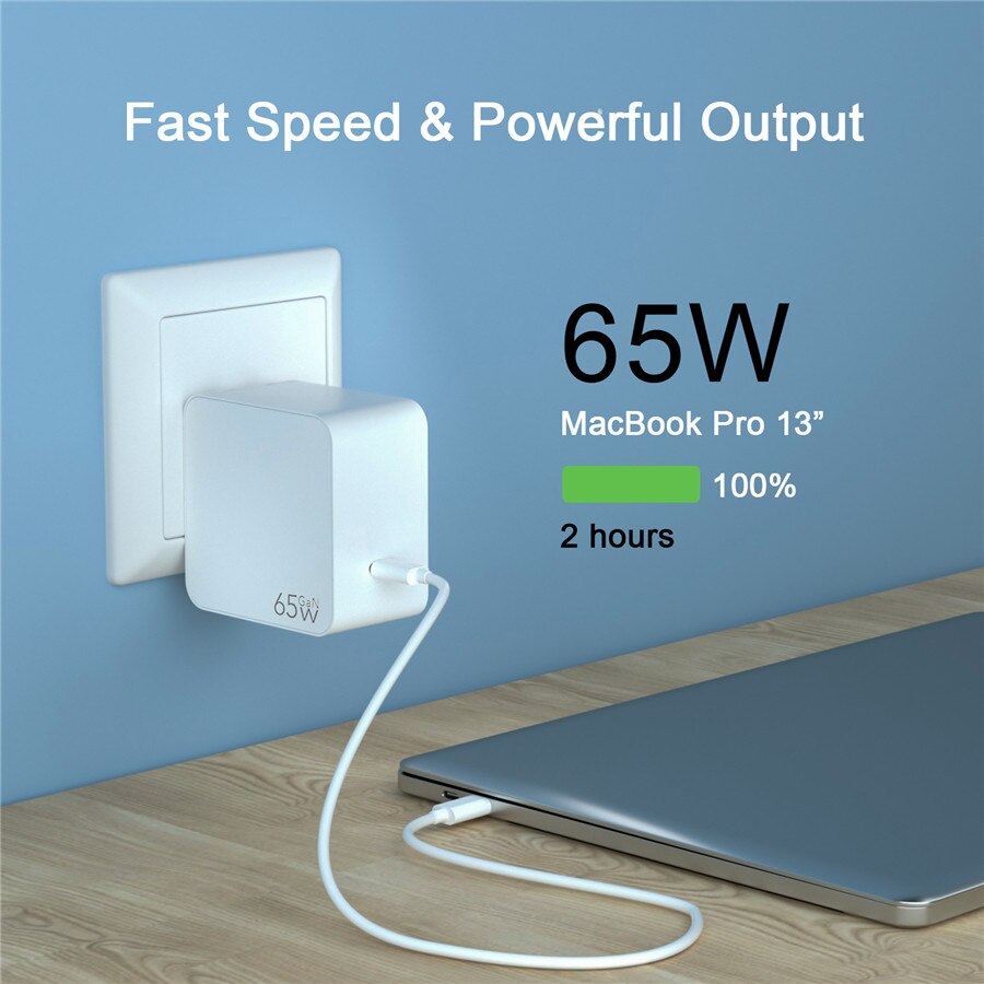 Mackertop 65W PD Charger USB C Charger MacBook Type C GaN Fast Wall Charger Compatible with MacBook Pro Air iPad iPhone 11 XS XR