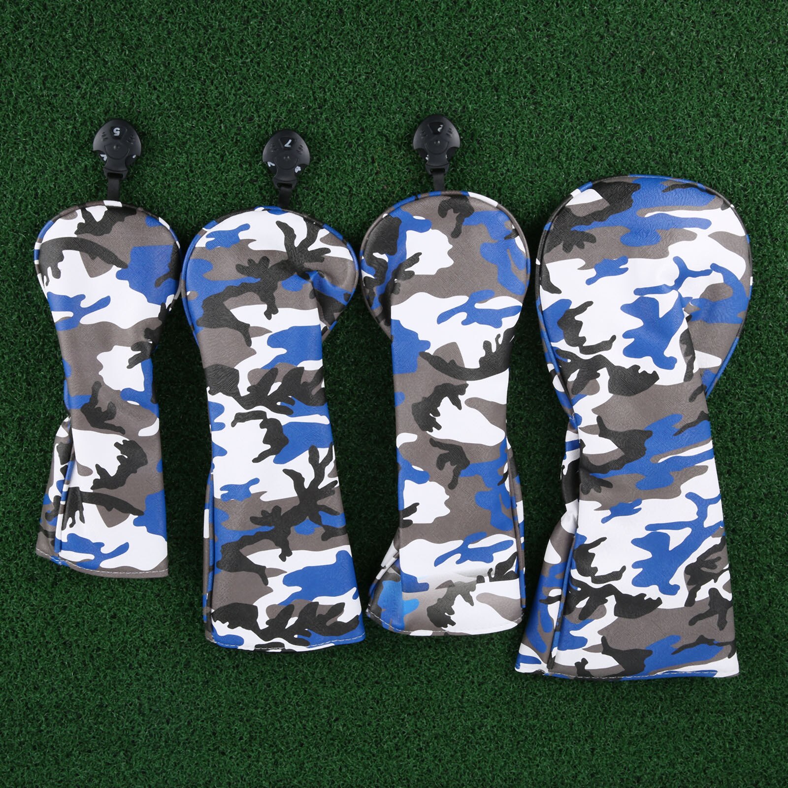 4 stk vanntett pudder golfklubb hodeksett sett . 1, 3, 5,  ut golf tre sjåfør klubb hoder deksel beskytter: Camo blå