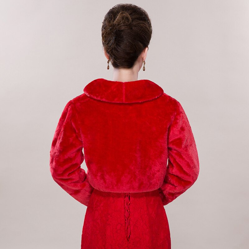 Hvid rød imiteret pels skuldertræk cape wraps bryllup brudefrakker jakke med lange ærmer særlig lejlighed vinter varm bolero til kvinder