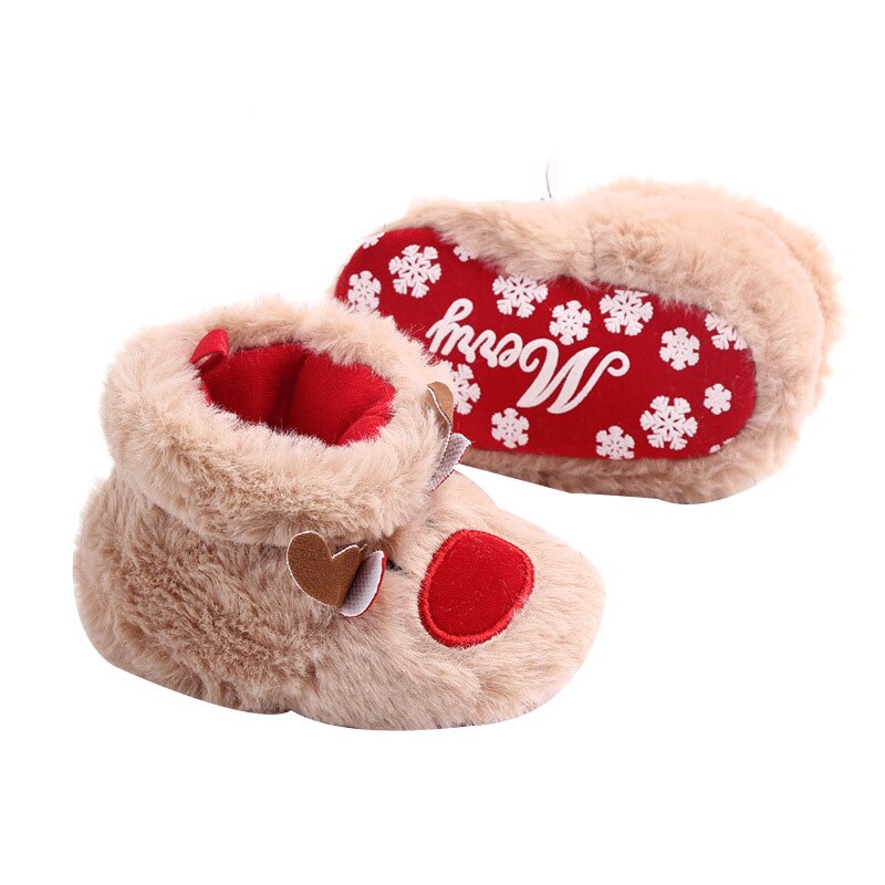 Baby Girls Boys Snow Boots Christmas little elk Soft Sole Anti-Slip Crib Shoes Winter Warm Cozy Bowknot Booties