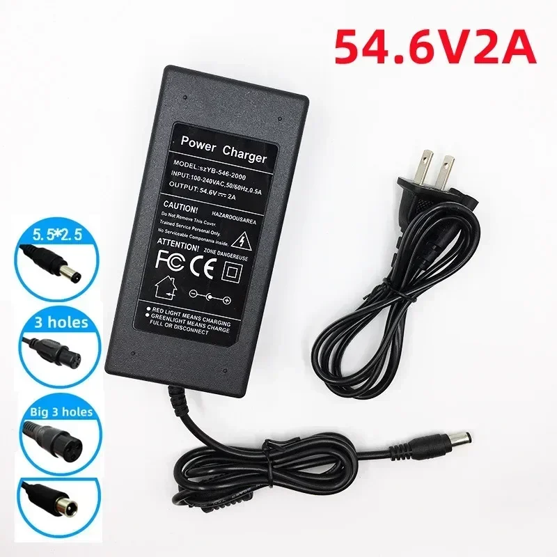 54.6V 2A Lithium Ebike Batterijlader 48V 13S Li-ion Batterijlader DC/Pack 3-pins Socket/Connector