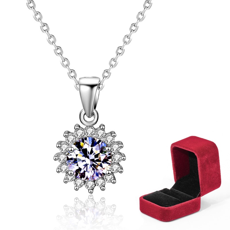 Moissanit-diamant-sonnenblumen-anhänger-halsketten für damen, sterlingsilber, 925 schmuckstücke, hochzeit: Ursprünglich Titel