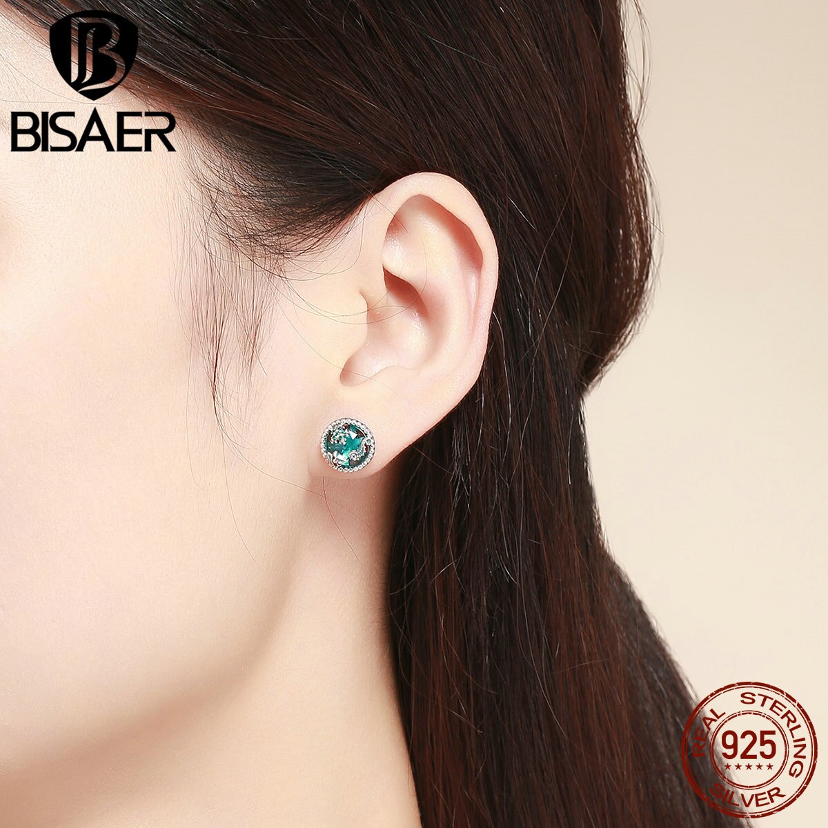 Bisaer Brincos 925 Sterling Silver Ocean Fish Stud Oorbellen Voor Vrouwen Tropische Vissen Ronde Zilveren Oorbellen Sieraden Bijoux ECE496