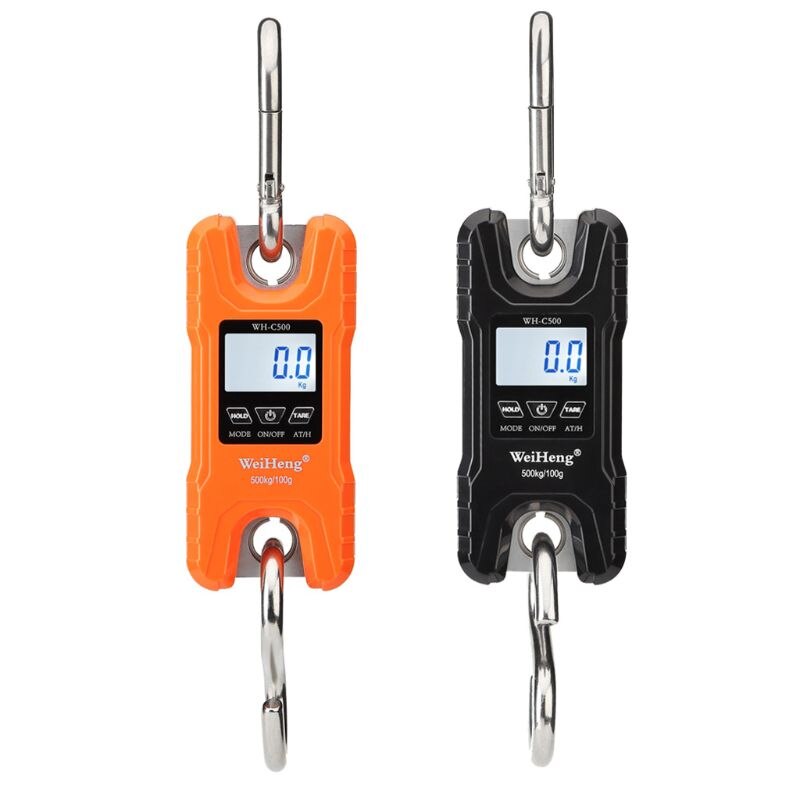 Mini kranvåg bärbar 500 kg / 1000 lb tunga digitala hängande vågar lcd-skärm med bakgrundsbelysning för hemgård