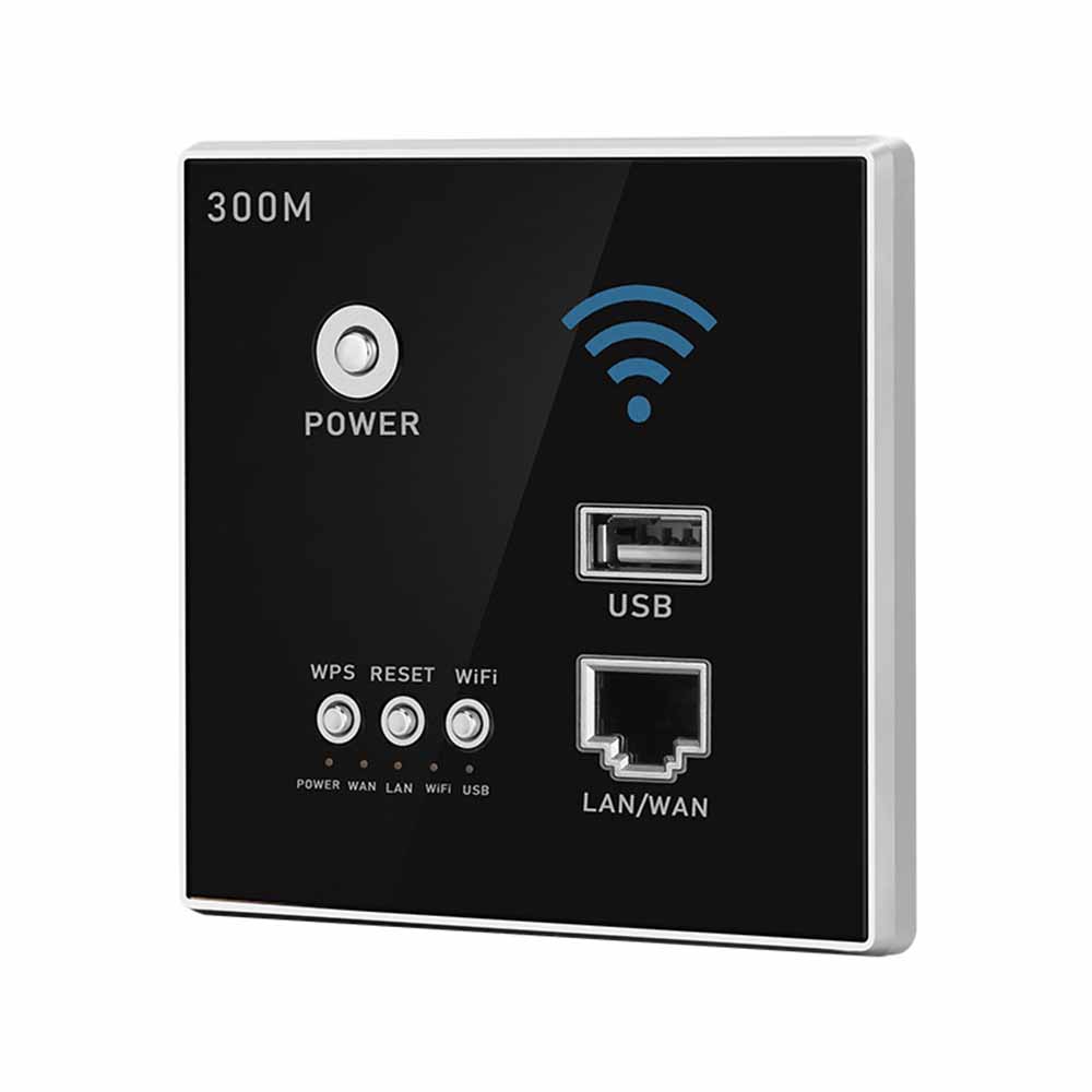 300Mbps in-Zauberstab kabellos Router AP Zugriff Punkt WiFi Router LAN Netzwerk Schalter WiFi AP Router mit WPS verschlüsselung USB Buchse: Schwarz