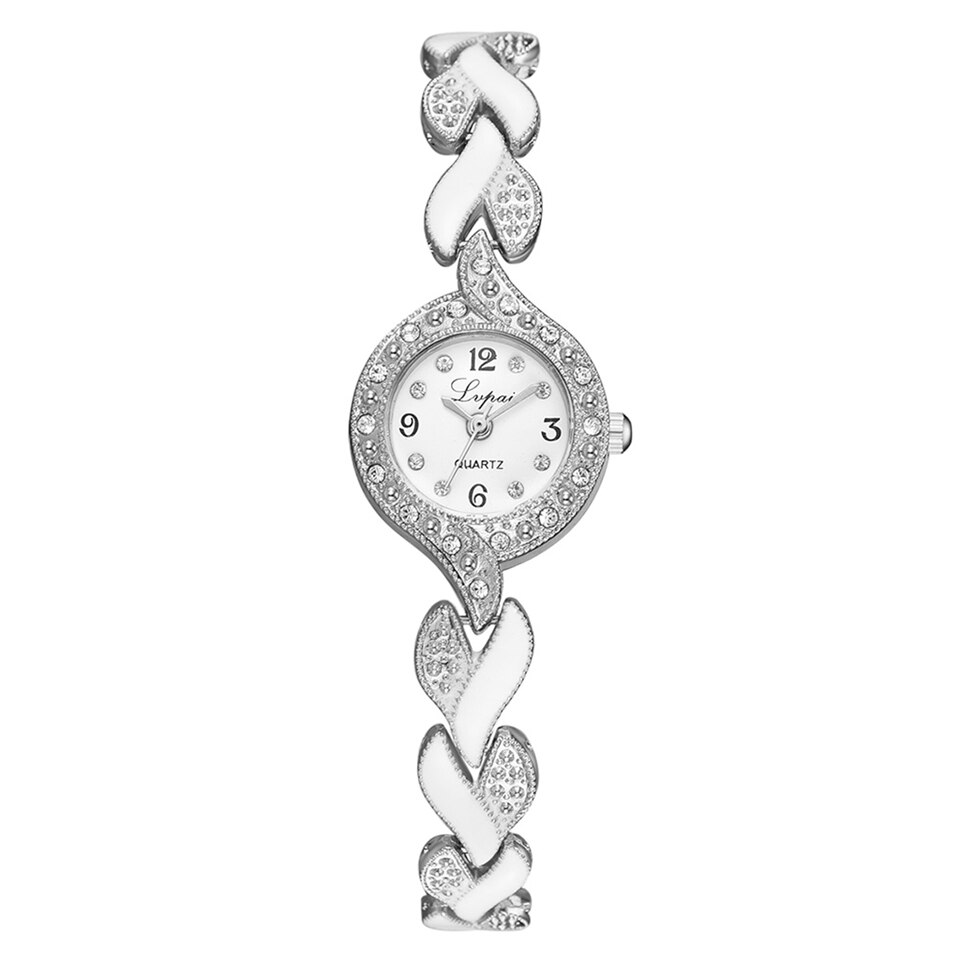 Lvpai brand armbåndsure kvinder luksus krystal kjole armbåndsure ur kvinders afslappede kvartsur reloj mujer: Sølvhvid