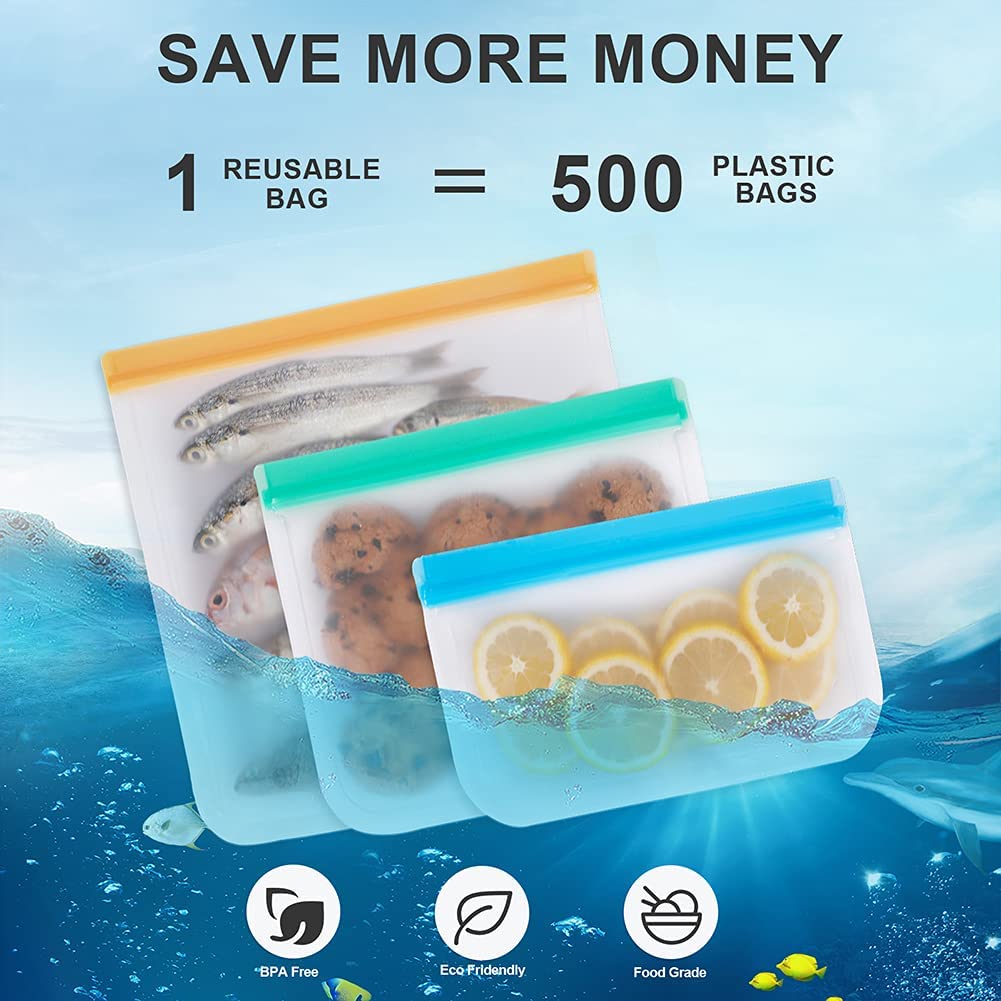 BEEMAN 12pcs Silicone Zip Bag PEVA Silicone Food Storage Containers Leakproof Reusable Shut Bag Fresh Bag Food Storage Bag