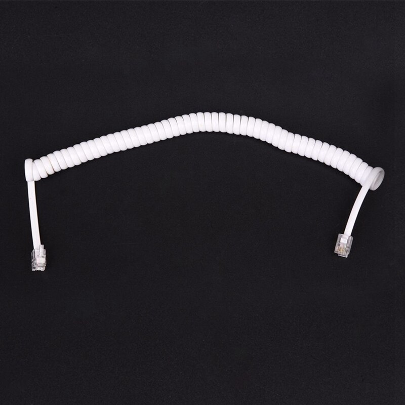 2X 1.5M 4.9Ft Wit Stretchy RJ9 4P4C Handset Telefoon Opgerolde Kabel Cord
