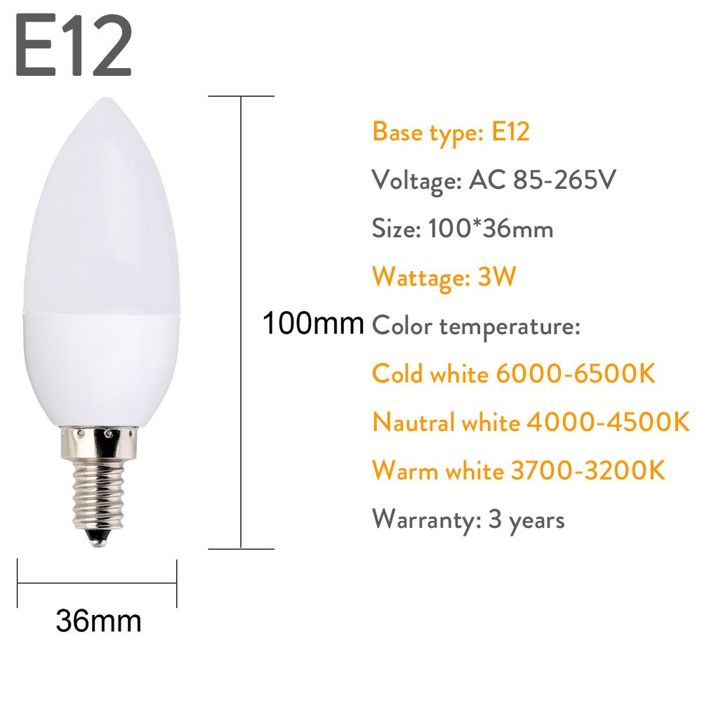 10 stks Led Kaars Lamp E14 E27 E12 B22 B15 110 v 220 v Spotlight Chandlier Kristallen Lamp Ampul Bombillas licht 3 w Vervangen 20 w Lamp