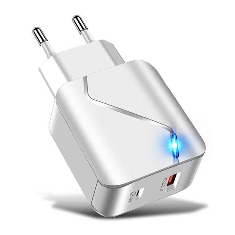 USLION 18W PD adapter EU US QC 3.0 usb Quick charger For iPhone 11 12 Xiaomi mi 9 Samsung Huawei mobile phones LED Fast Charging: White EU Plug