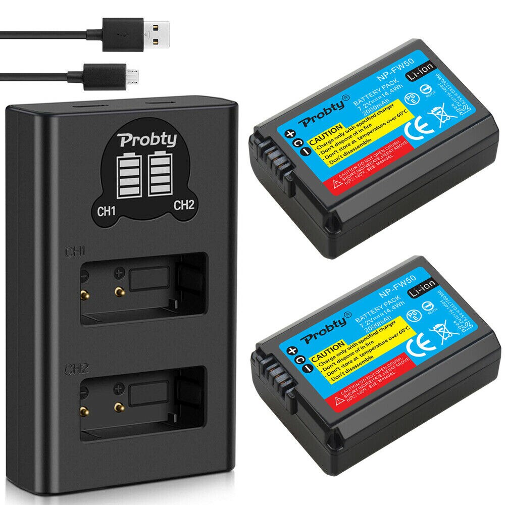 4 Stuks 2000 Mah NP-FW50 Np FW50 Batterij + Led Usb Dual Charger Voor Sony A6000 A6400 A6300 A6500 A7 a7II A7RII A7SII A7S A7S2 A7R: 2BatteryWithCharger