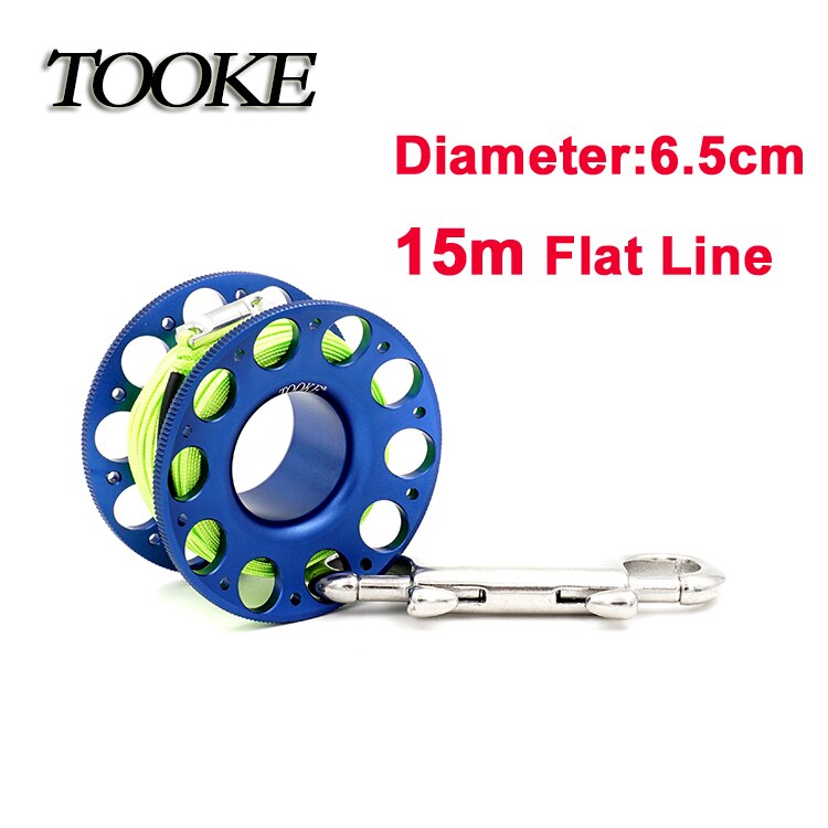 Scuba aluminium dykkerspole fingerhjul flad line snapbolt krog 15m 30m til snorkel hule dyk undervandsfiskeri: 15m blå g