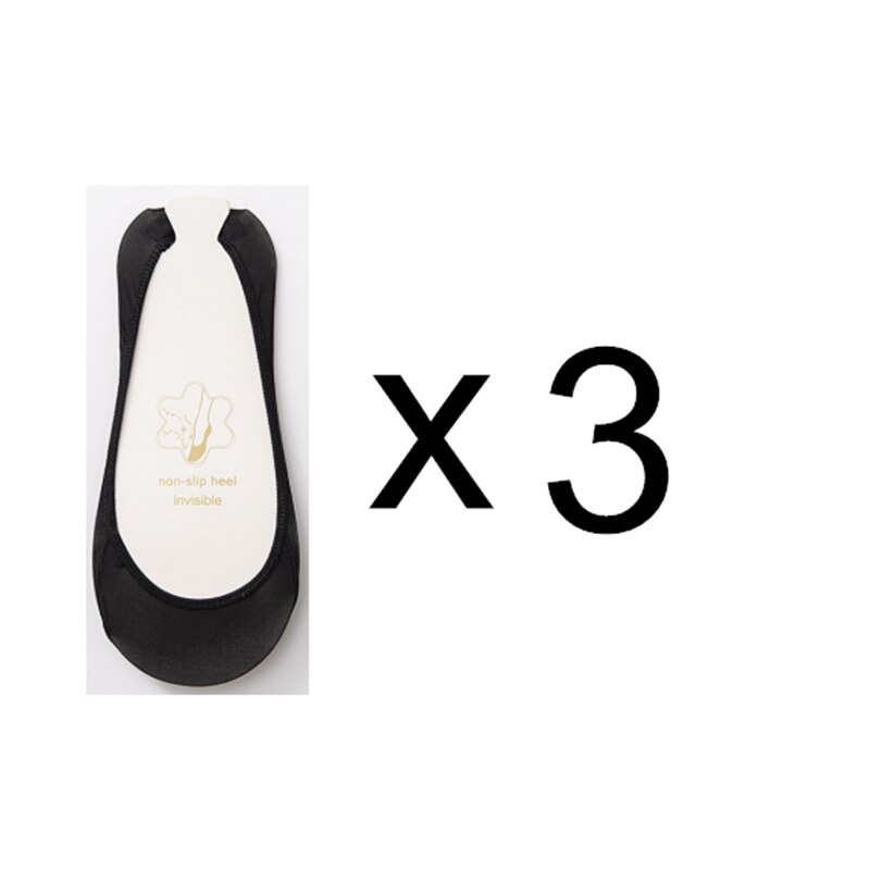 Women's Sock Slippers 3 Pairs Invisible Boat Slipper Socks Silicone Non-Slip High Heels Shoes Ice Silk Thin Half-Palm Suspender: Black