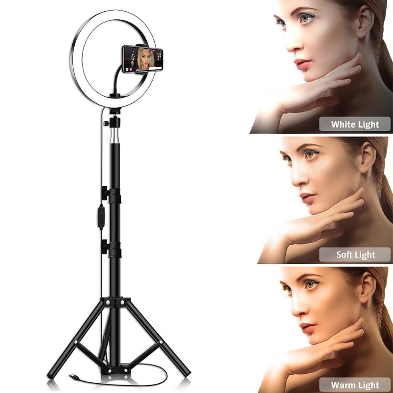 10 inch 128LED Selfie Ring Light Dimmable Camera Phone Lamp w/Stand Tripod Support