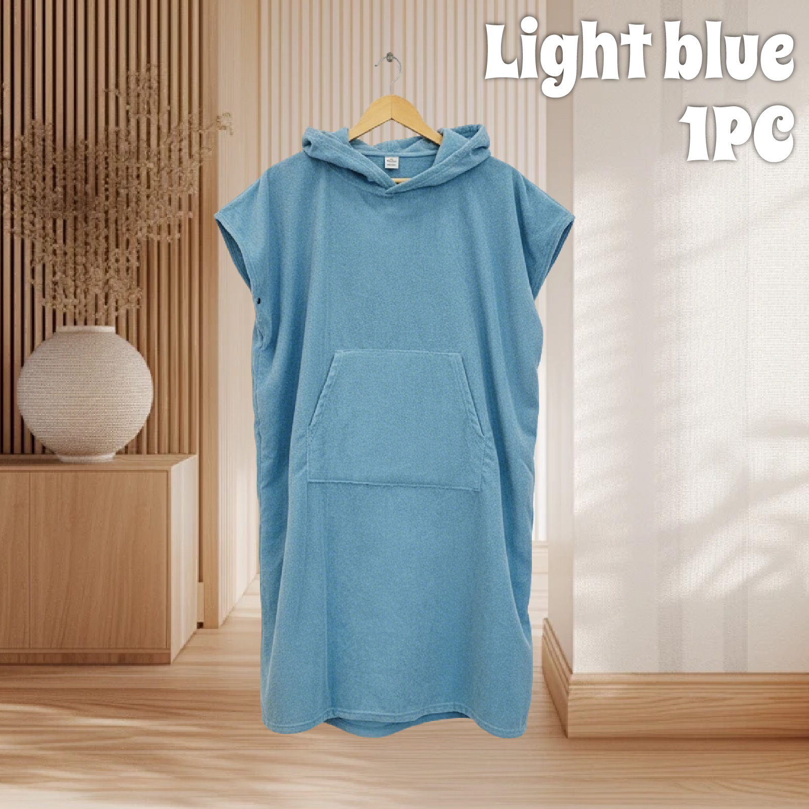 Schnelltrocknender surfponcho für erwachsene, handtuch-kapuzenpullover, mikrofaser-strandmantel, umkleideponcho, badehandtuch für Höhle Strand: Himmelblau