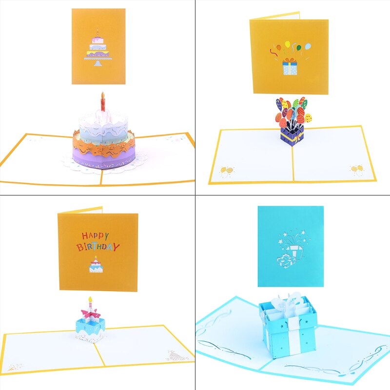 3D Pop-Up Greeting Card for Happy Birthday Cake Box Balloon Wedding Party with Envelope