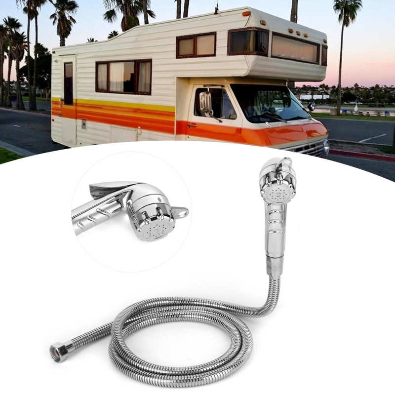 Stainless Steel RV Caravan External Nozzle Water Supply Exterior Shower Head Hose Kit With 1.5m Hose 1/2 Thread RV Styling