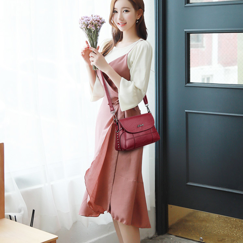 PU Leather Lady Shoulder Bag Solid Color Women Messenger Bag Detachable Shoulder Strap