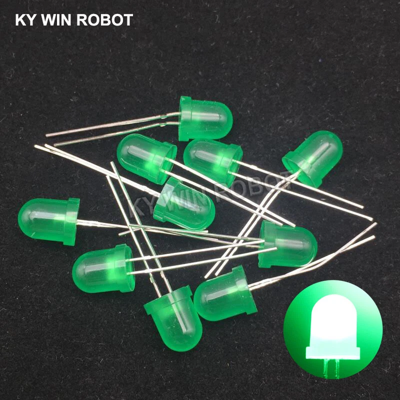 10 Uds. Kit surtido de luces de diodo LED de 8mm juego de LED DIY blanco amarillo rojo verde azul kit de bricolaje electrónico diodo emisor: Verde