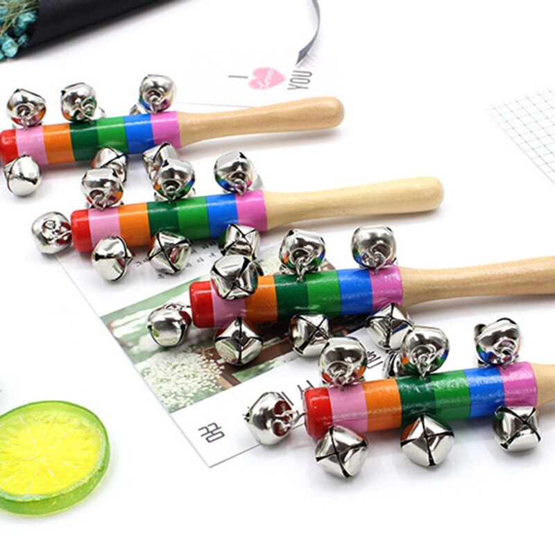 3pcs Hand Sleigh Bells Wooden Handle School Desk Ringbell for Wedding Decor