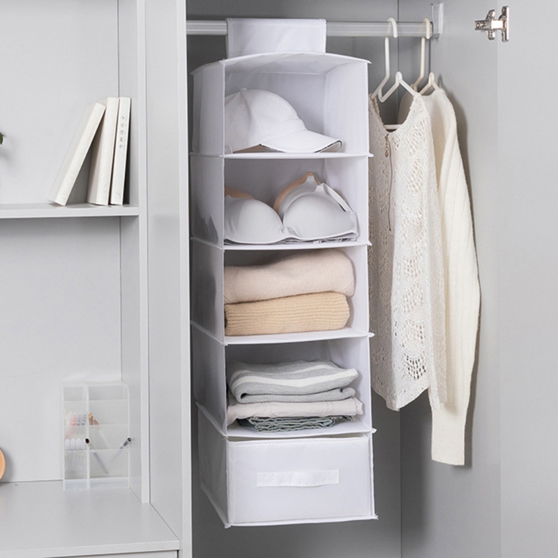 1/3/5-Shelf Hanging Closet Organizer Oxford Cloth Foldable Underwear Storage Rack Clothes Handbag Wardrobe Accessories