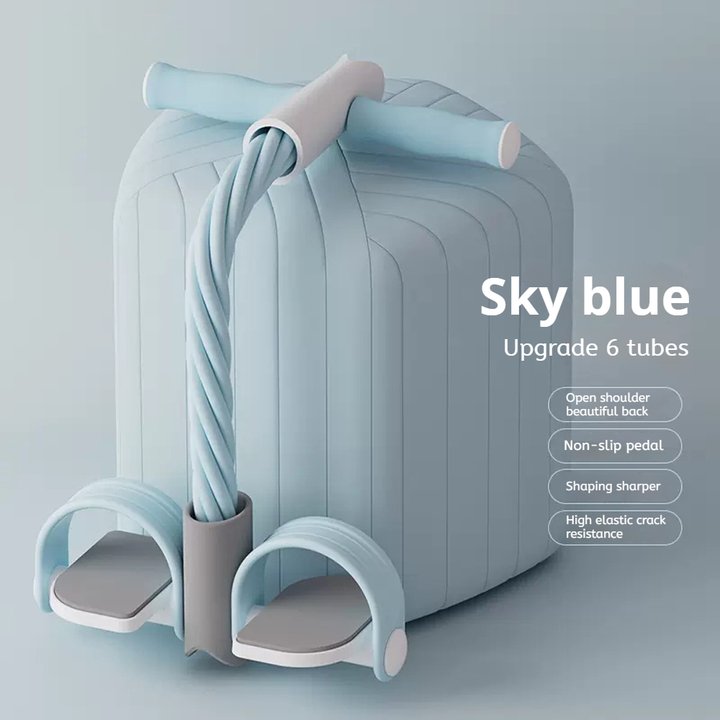 Yoga Pedal Puller Multifunction Tension Rope 6-Tube Elastic Resistance Band Exercise Fitness Woman Exercise At Home: Blue