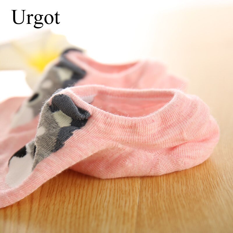 Urgot 5 Pairs Womens Socks Invisible Cute Three-dimensional Cartoon Dog Short Socks Silicone Anti-skid Female Cotton Socks Meias