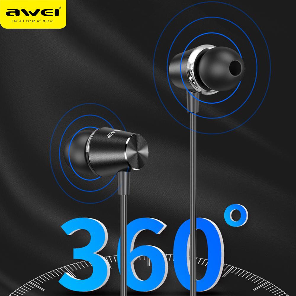 Awei 3.5mm kabelgebundene kopfhörer mit bass, ohrhörer, stereo-kopfhörer, musik-sport-gaming-headset, in-ear-kopfhörer, surround-hifi-stereo