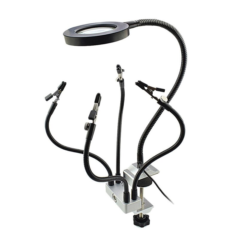 Led 3X Magnifier Bench Vise Table Clamp Soldering Helping Hand Soldering Station Usb 5Pc Flexible Arms Third Hand Tool