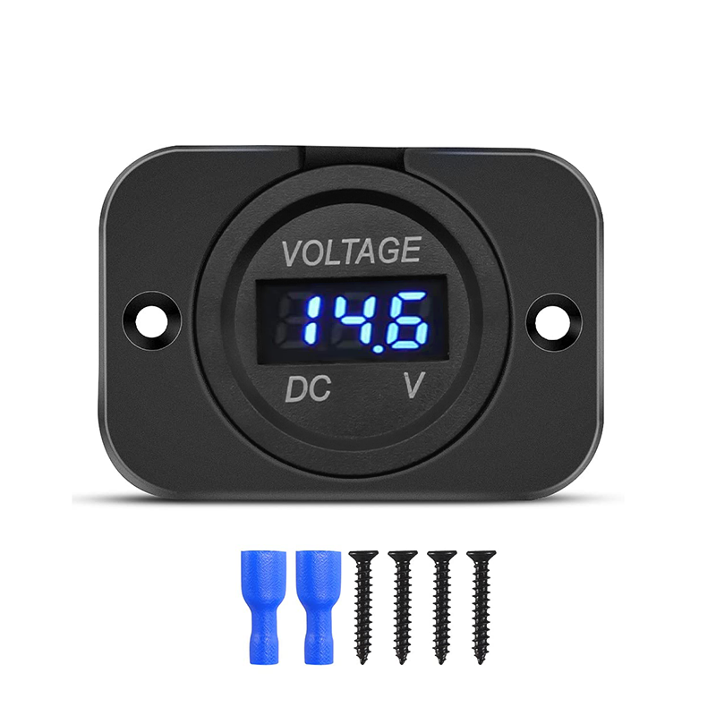 Digitaler Spannungsmesser, DC 12–24 V, wasserdicht, rundes Auto-Voltmeter mit LED-Digitalanzeigefeld für Auto, Motorrad, Stiefel, Wohnmobil: Armee Grün