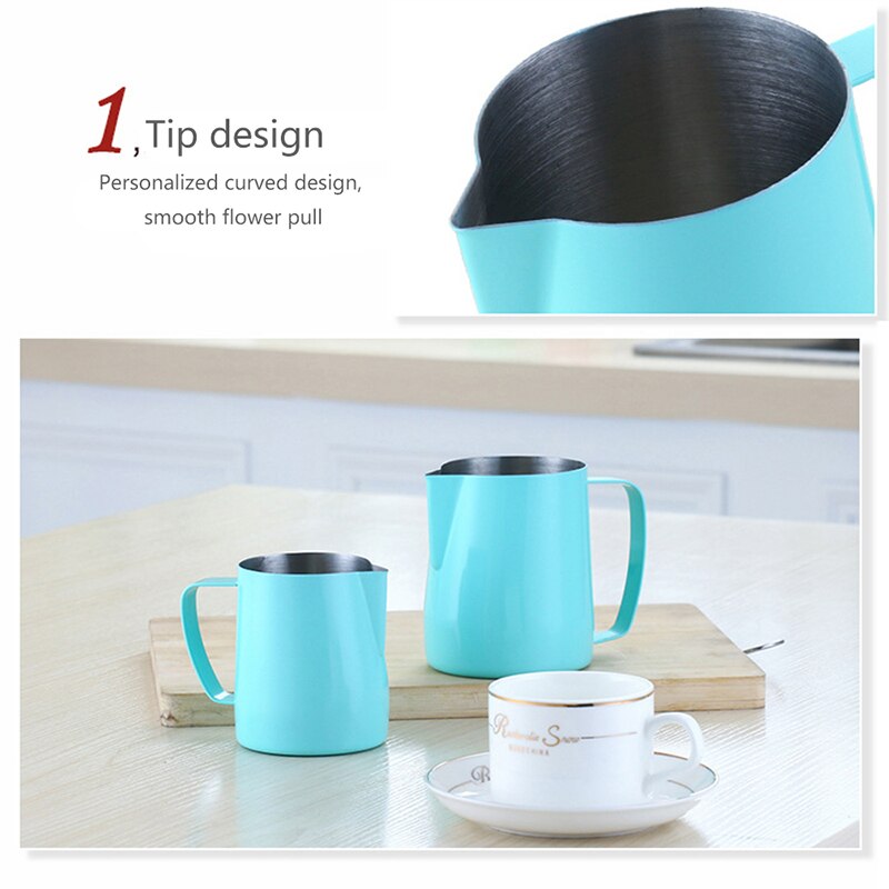 Barista askartelukahvi latte maidonvaahdotus kannu keittiö ruostumaton teräs maidonvaahdotus kannu espresso kahvi kannu työkalut #25