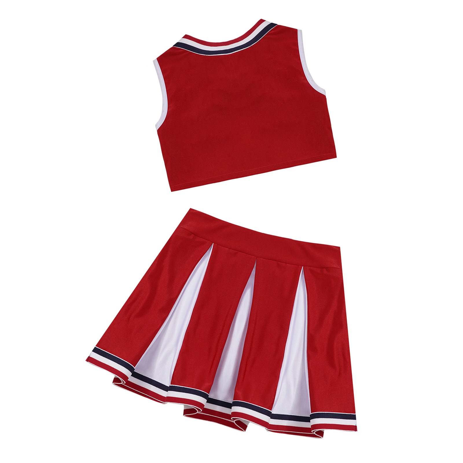 Kids Meisjes Cheerleading Dance Kleding Set V Hals Crop Top Met Elastische Tailleband Geplooide Rok Carnaval Cheerleader Outfit