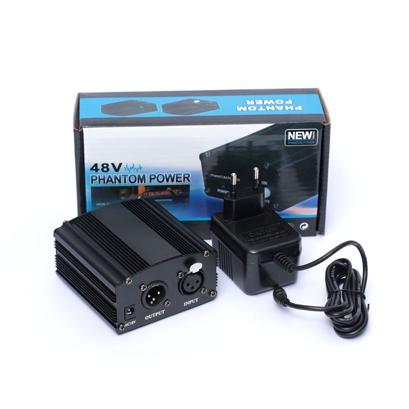 48V Phantom Power Supply with Adapter AU US EU Plug for Condenser Karaoke Mic: Red