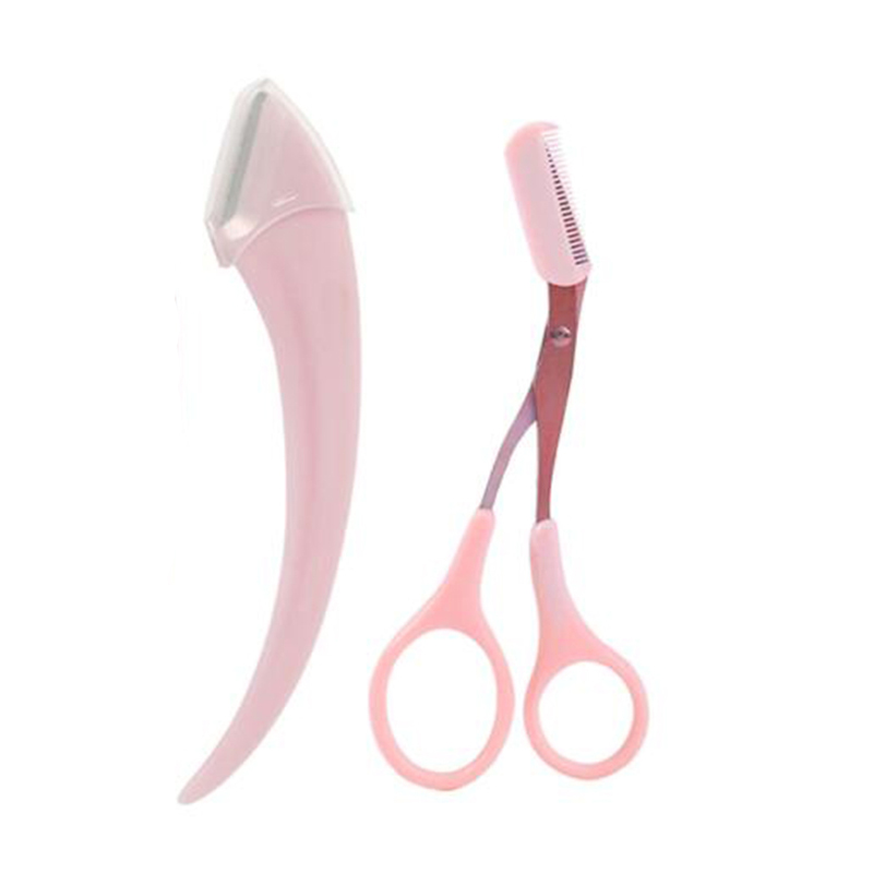 El más cuchillo para recortar cejas, maquinilla de afeitar para la cara para mujeres, tijeras profesionales para cejas, peine, recortador de cejas, raspador, accesorios: Castaño