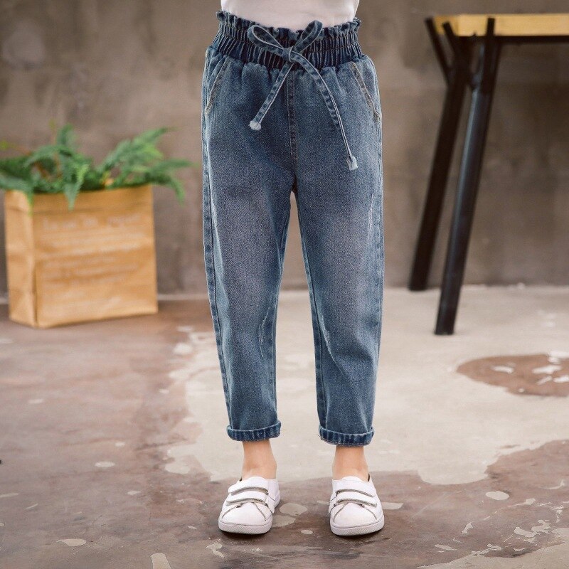 Jenter jeans bukser høy midje denim bukser låve lange bukser låve jeans bukser 4-14 år jenter klær vår høst