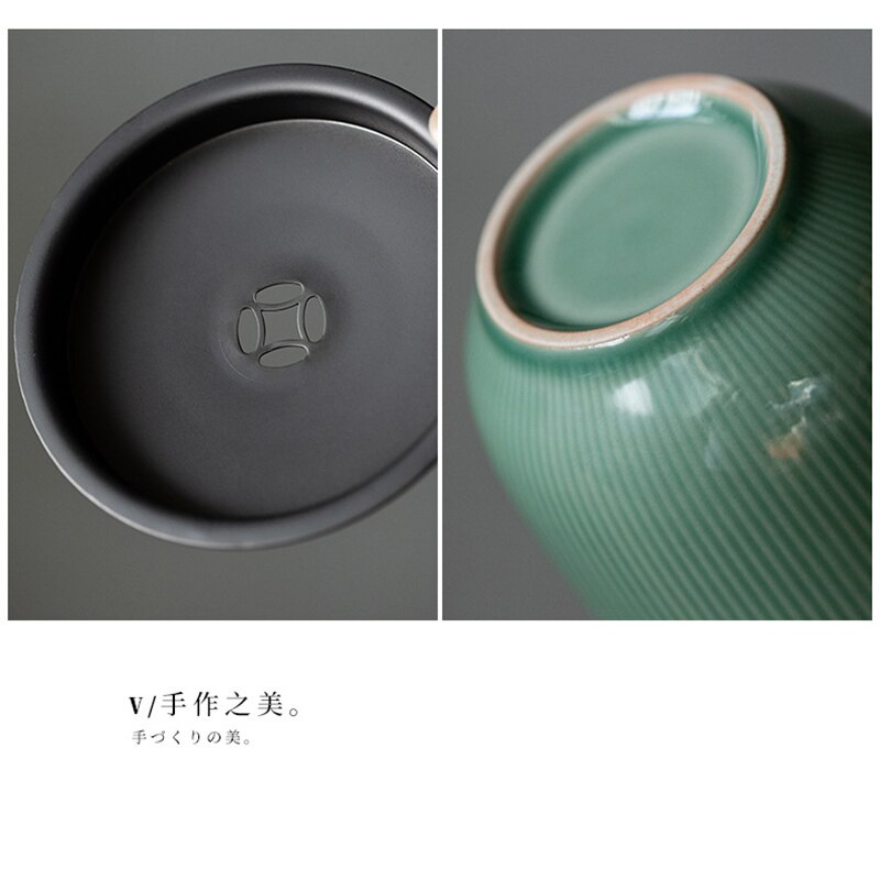 220Ml Yue Kiln Celadon Handleiding Thee Wastafel Verticale Patroon Thee Residu Emmer Huishoudelijke Keramische Chinese Jianshui Thee Ceremonie