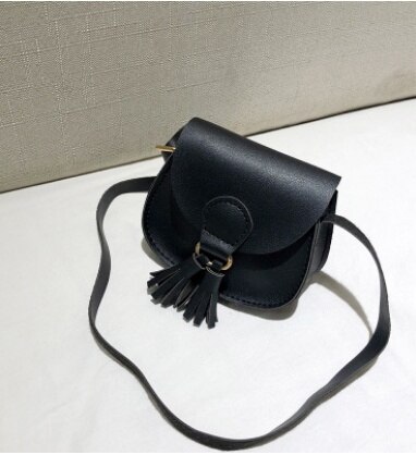 Dames sleutel portemonnees pu schouder mini tas dames crossbody satchel tote effen mini handtassen met kwastjes: Zwart