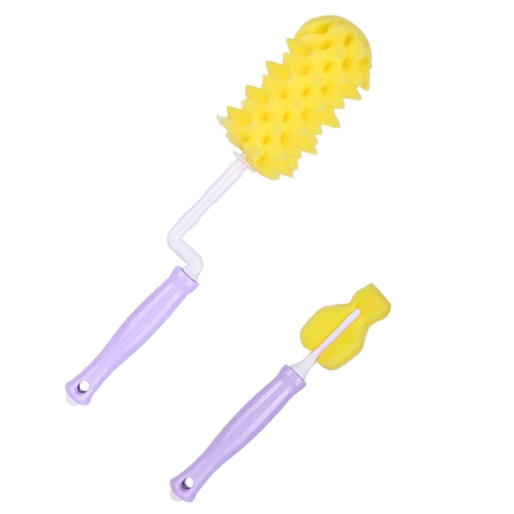 2 stuks  in 1 sets babyverzorgingsaccessoires reinigingsborstelset draaibare sponsborstel voor voedingsfles (paars)