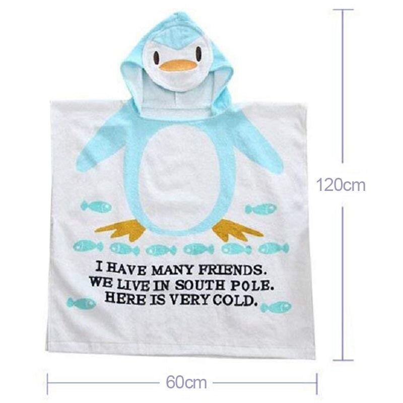 Albornoz infantil 100% de algodón para bebé, toallas de playa, capa, Toalla de baño para bebé con capucha de Animal de dibujos animados (pingüino)