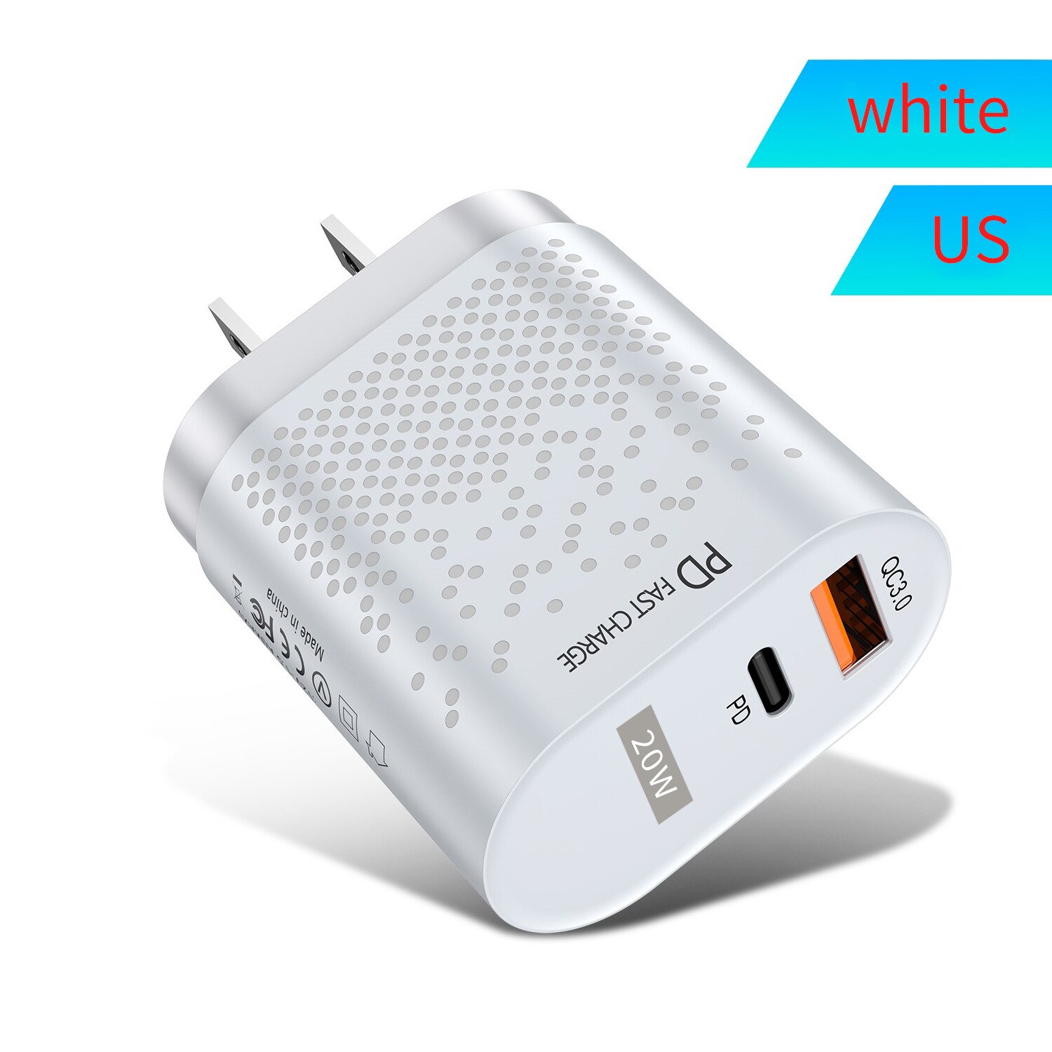 UTHAI QC3.0 carica rapida PD caricatore 20W per Apple Android USB-A + tipo-c a doppia porta testa di ricarica per Iphone 13 12: US-White