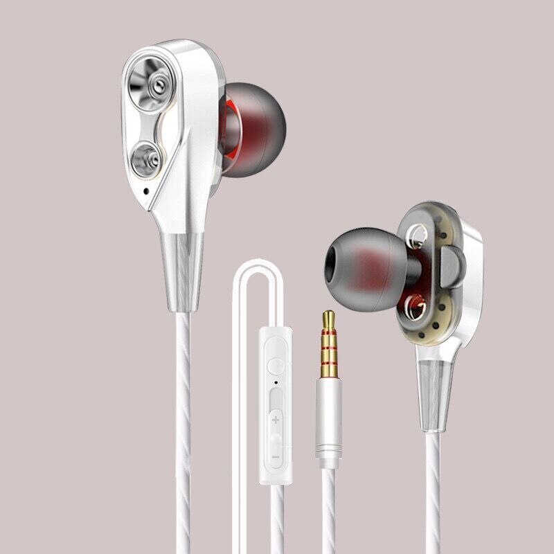 Auricolari In-Ear Cablati - Doppia Bobina Mobile Bass - Universali per Cellulare e Computer: Modello Doppia Bobina Mobile Bianca