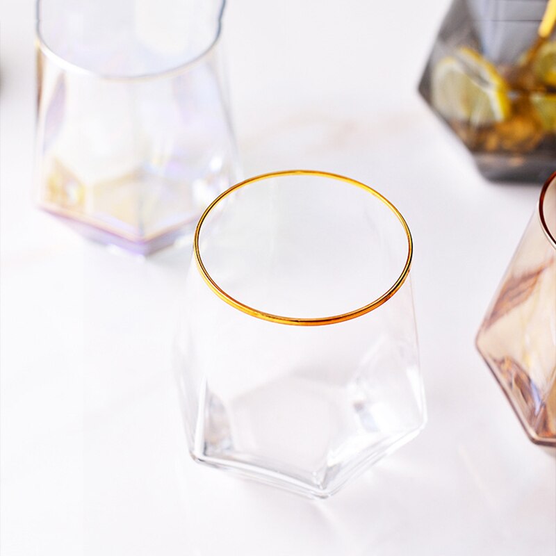 Copas De vino De japonesas De colores geométricos, vasos creativos De Cristal con borde dorado, vasos De vidrio Juic Wisky, vasos De Cristal De Lujo