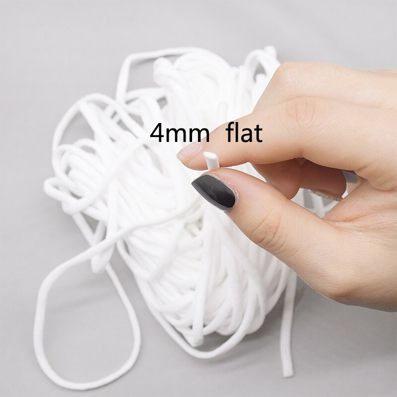 20m 2.5-4mm vita runda platt tunt elastiskt band rep gummiband snöre öronsnöre gör-det-själv sömnad hantverk öronhängande rep tillbehör: B04-4mm platt