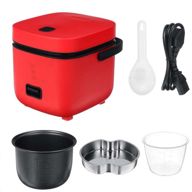 1Set 1.2L Mini Electric Rice Cooker Intelligent Automatic Household Kitchen Cooker 1-2 People Small Electric Rice Cookers: Red
